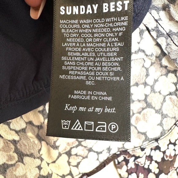 Sunday best Print Floral Women Cropped Tie Front Blue & White XS Long Sleeve - Picture 3 of 8